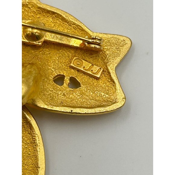 Vintage JJ Cat Brooch Matte Gold Tone Oversized Cat Articulated Tail Large Pin - Picture 5 of 6